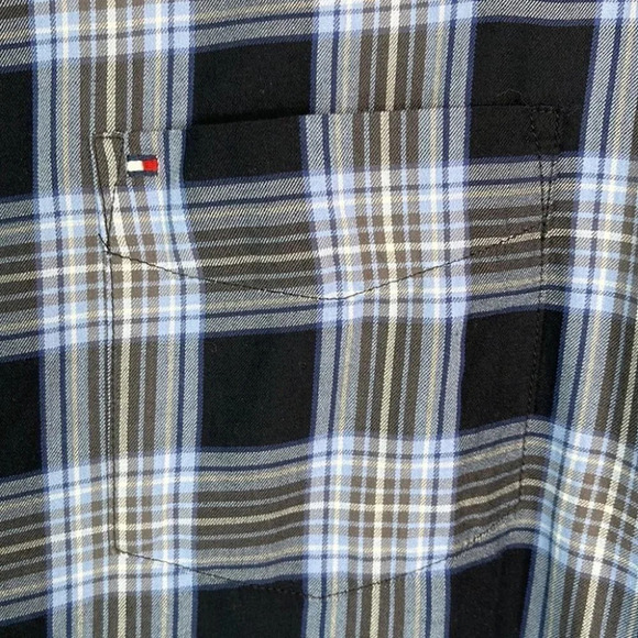 TOMMY HILFIGER Mens Plaid Button Down Shirt Blue Black Long Sleeve Preppy XL - Picture 6 of 10